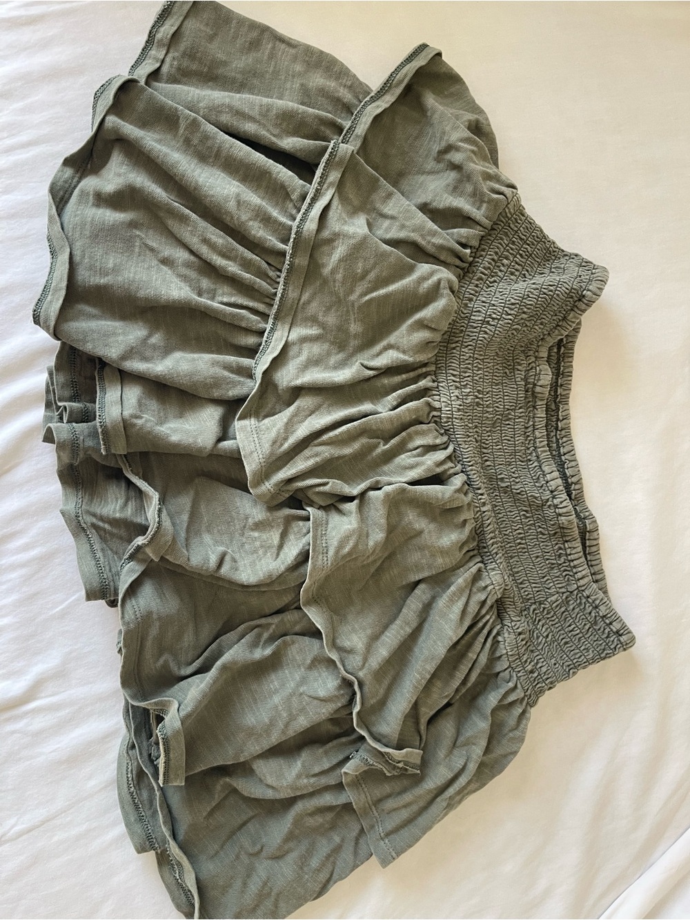 aerie Olive Green Ruffle Smocked Mini Skirt